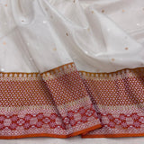 White colour pure Kora handwoven Banarasi saree