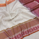 White colour pure Kora handwoven Banarasi saree