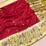 Red colour pure tussar handwoven Banarasi saree