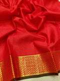 Red colour Pure Katan Silk Handwoven Banarasi Saree
