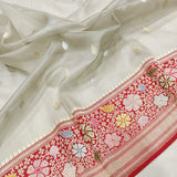 Grey colour Pure Kora Silk Handwoven Banarasi Saree