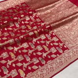 Red colour pure mashru silk Handwoven banarasi saree