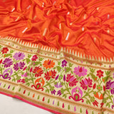 Orange Color Pure Katan Silk Handwoven Banarasi Saree