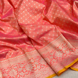 Dual shade pure katan silk Handwoven banarasi Tanchoi saree
