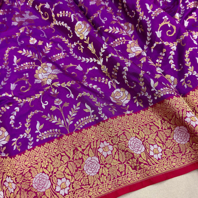 Purple colour pure katan silk Handwoven banarasi saree