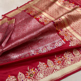 Red colour pure katan silk Handwoven banarasi saree