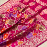 Rani pink colour pure katan silk handwoven banarasi rangkat saree