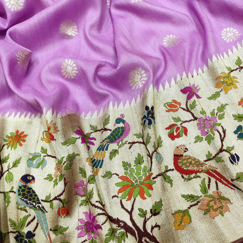 Lavender Color Pure tussar Handwoven Banarasi Saree