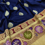 Nevi Blue colour Pure Katan Silk Handwoven Banarasi Saree