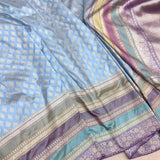 Sky Blue colour pure katan silk Handwoven banarasi saree