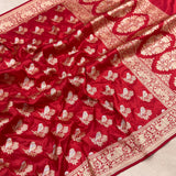 Bridal Red, Pure katan silk Handwoven banarasi saree