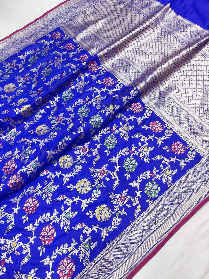 Royal blue colour Pure Katan Silk Handwoven Banarasi Saree