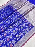 Royal blue colour Pure Katan Silk Handwoven Banarasi Saree