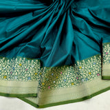 Peacock green colour pure katan silk Handwoven banarasi saree