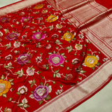 Red colour pure katan silk handwoven banarasi saree