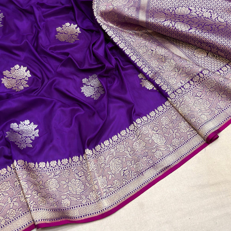 Purple colour pure katan silk Handwoven banarasi saree