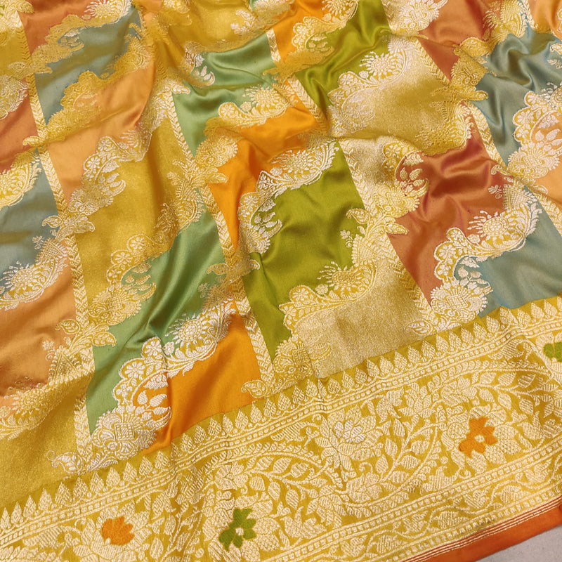 Multicolor Pure Katan Silk Handwoven Banarasi Rangkat Saree