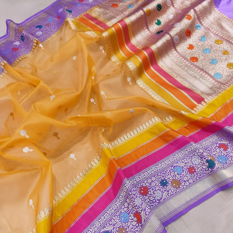 Pure Kora handwoven Banarasi saree
