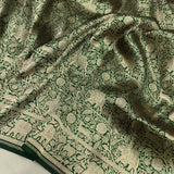 Dark green colour pure katan silk Handwoven banarasi rangkat Tanchoi saree