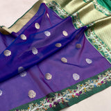 Dual shade pure kora Handwoven Banarasi saree
