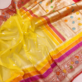 Yellow colour pure Kora handwoven banarasi saree