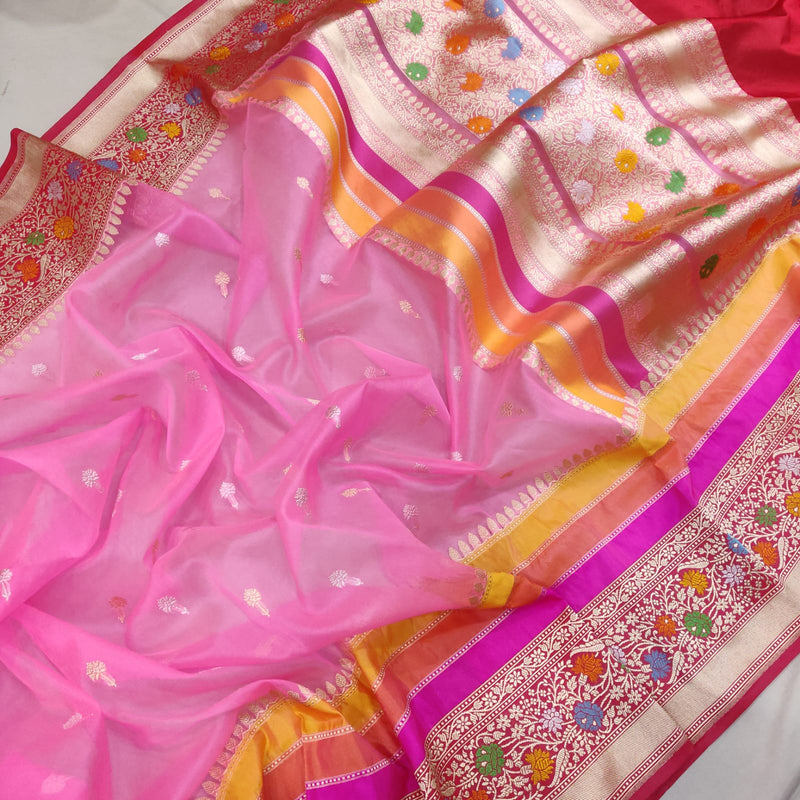 Pure Kora handwoven Banarasi saree
