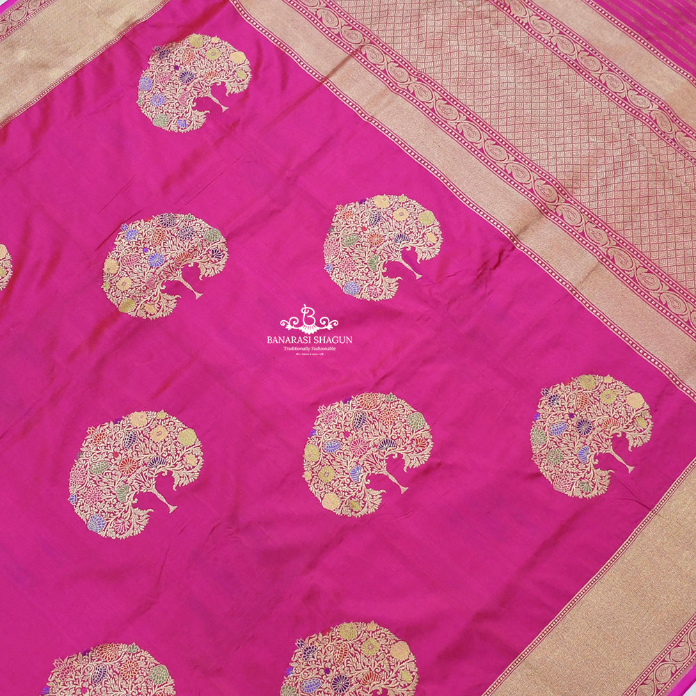 Pink Katan Silk Handwoven Banarasi Dupatta