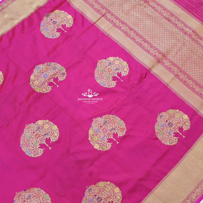 Pink Katan Silk Handwoven Banarasi Dupatta