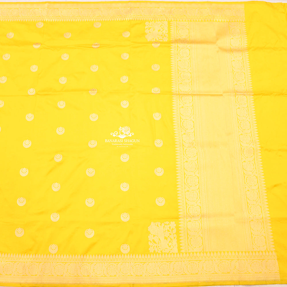Yellow Katan Silk Handwoven Banarasi Dupatta