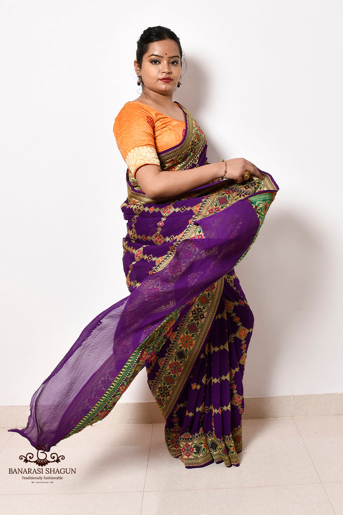 Buy Pure Banarasi Georgette Sarees Online | Khaddi Silk Sarees – Chinaya  Banaras