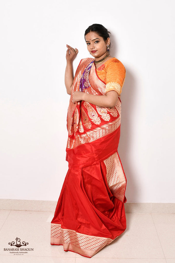 Red Katan Silk Handwoven Banarasi Rangkat Saree