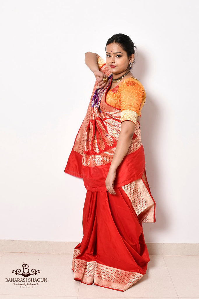 Red Katan Silk Handwoven Banarasi Rangkat Saree
