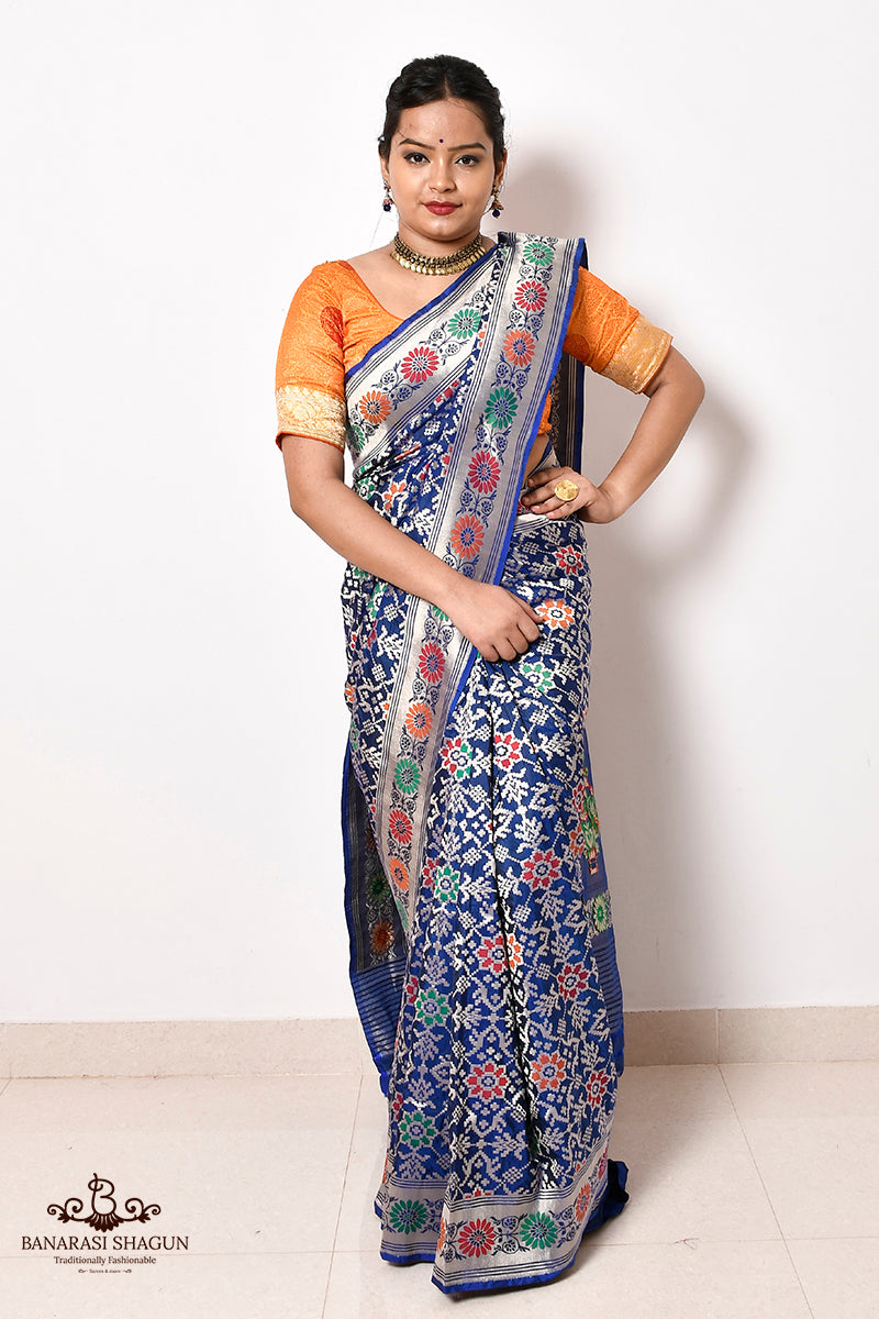 Royal Blue Katan Silk Handwoven Banarasi Patola Saree