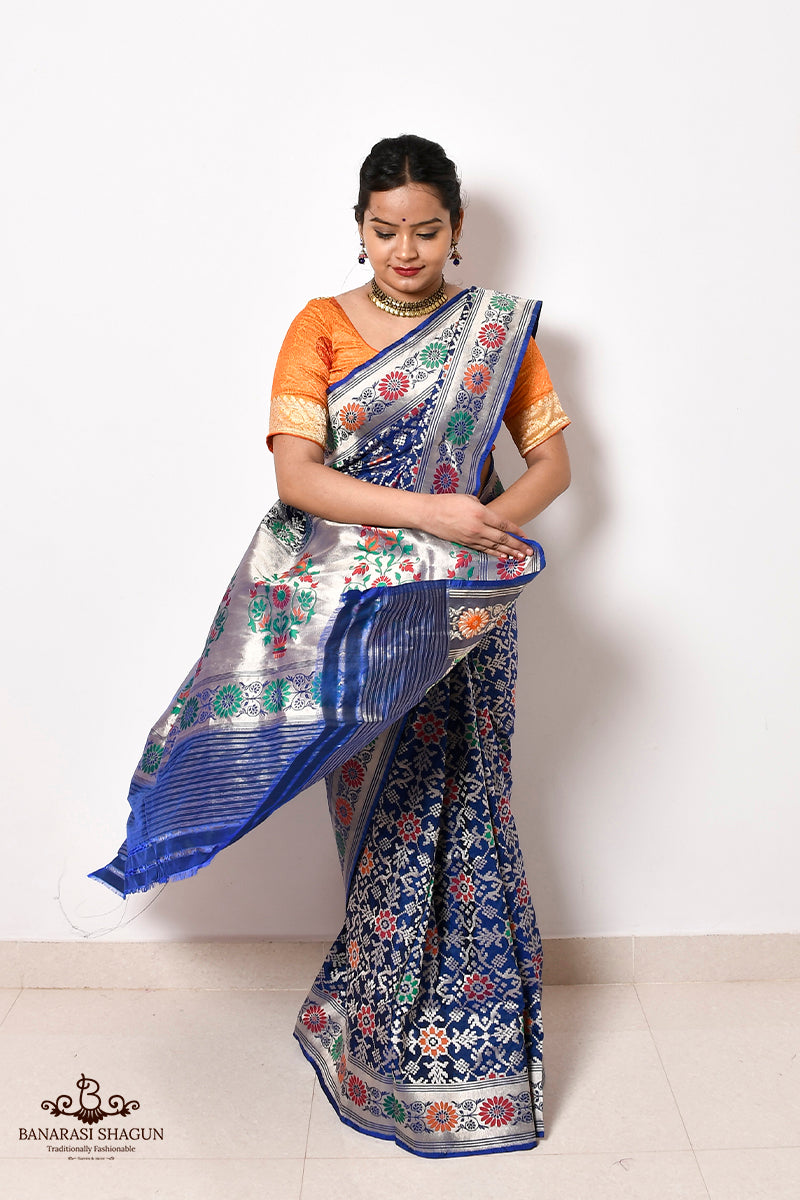 Royal Blue Katan Silk Handwoven Banarasi Patola Saree