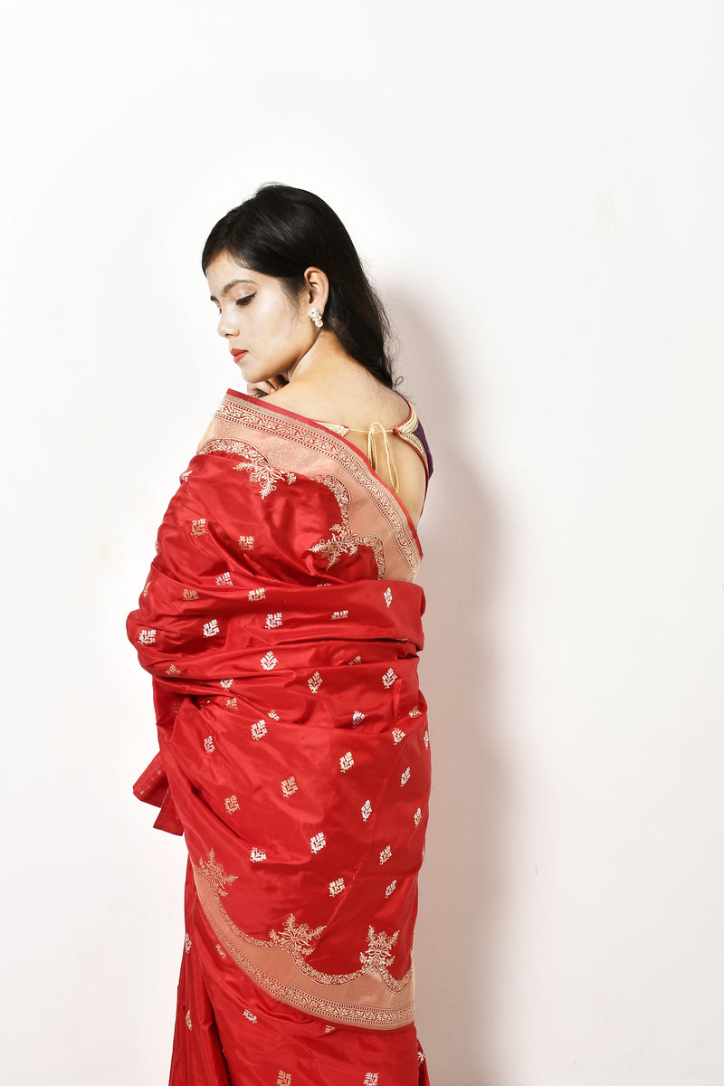 Red Katan Silk Handwoven Banarasi Saree