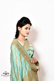 Turquoise Green Color Moonga Silk Handwoven Banarasi Saree