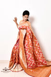Peach Katan Silk Handwoven Jungla Banarasi Saree