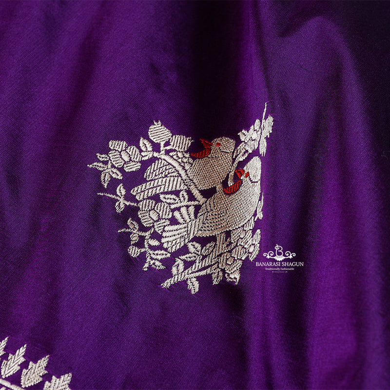 Voilet Color Katan Silk Handloom Banarasi Saree