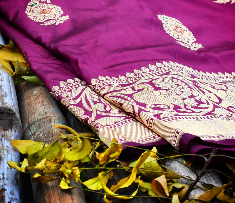 Magenta Katan Silk Handwoven Banarasi Saree