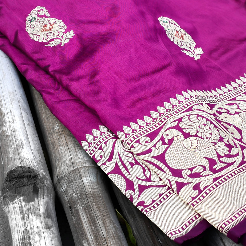 Magenta Katan Silk Handwoven Banarasi Saree