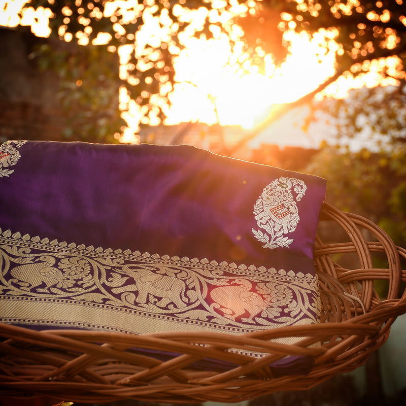 Purple Colour Katan Silk Handwoven Banarasi Saree