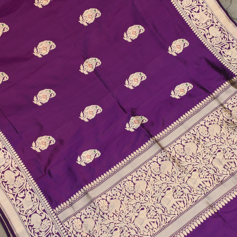 Purple Colour Katan Silk Handwoven Banarasi Saree