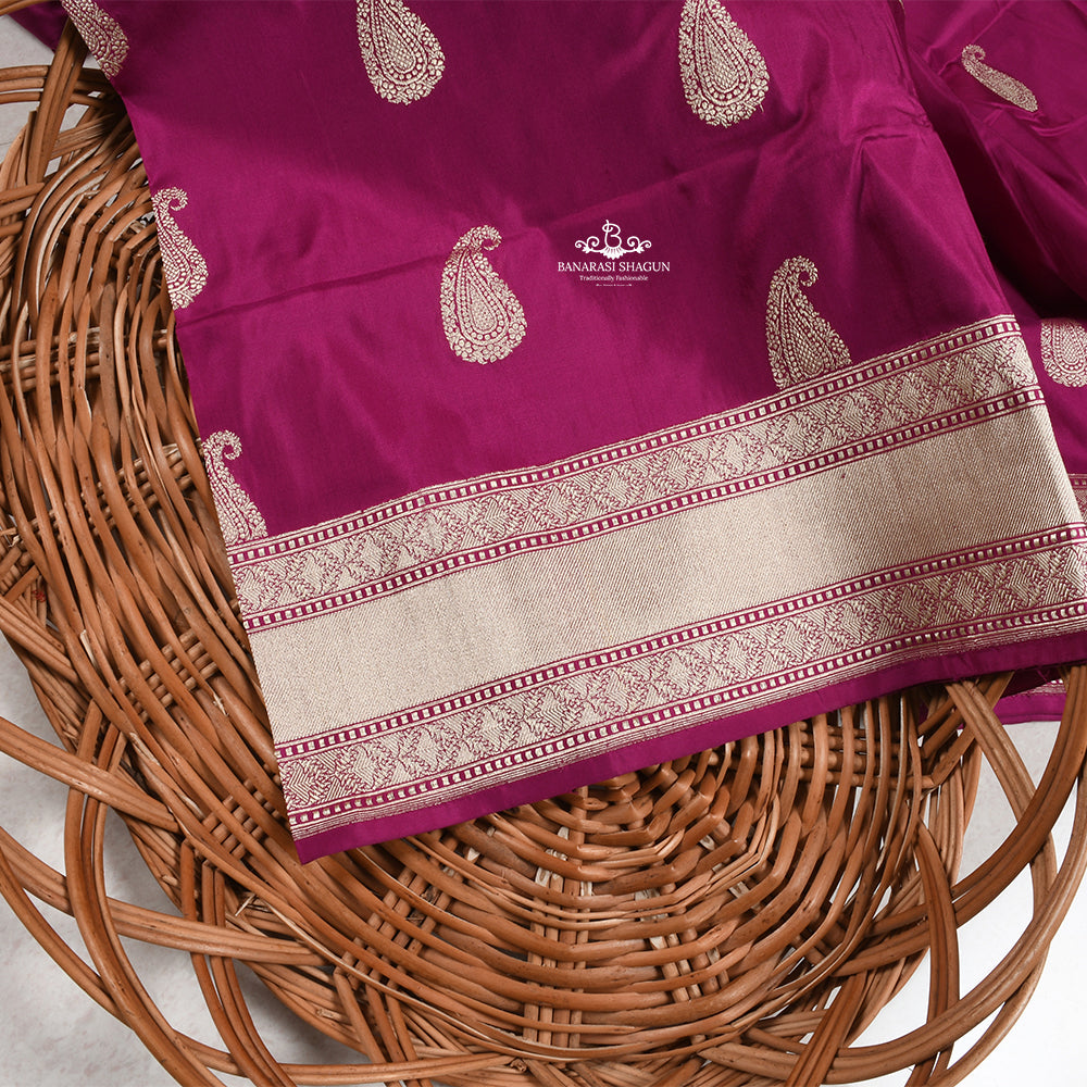 Magenta Katan Silk Handwoven Banarasi Dupatta