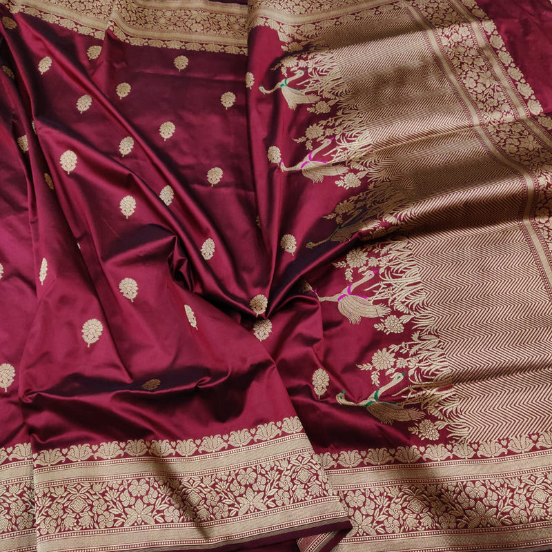 Maroon Colour Katan Silk Handwoven Banarasi Saree