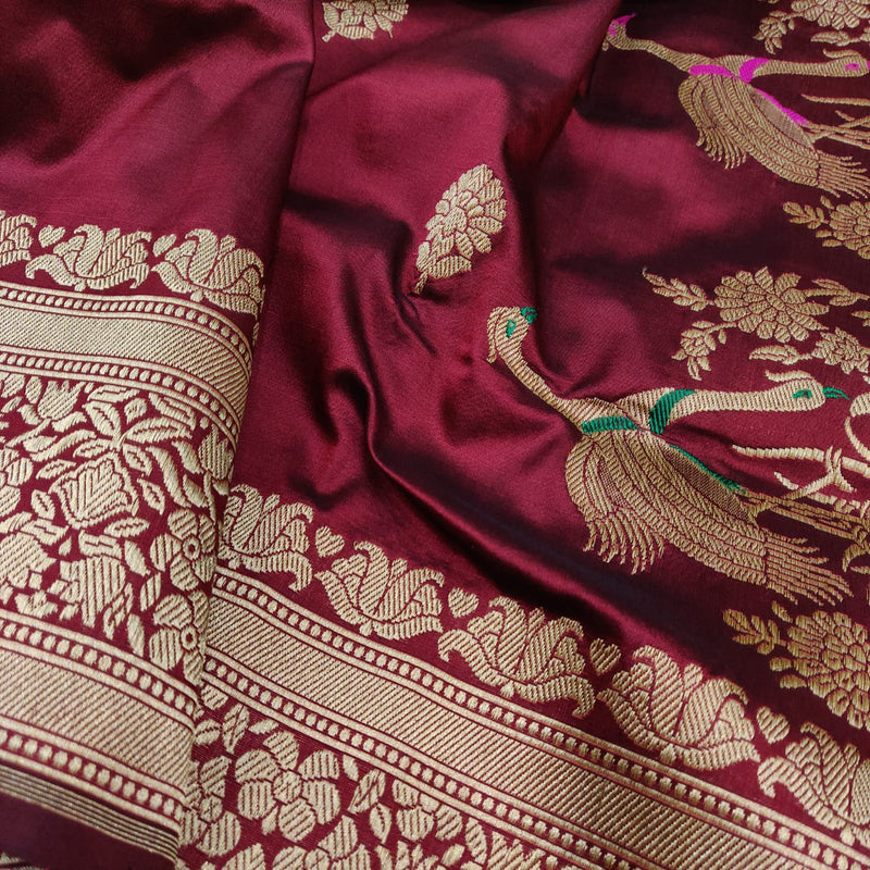 Maroon Colour Katan Silk Handwoven Banarasi Saree