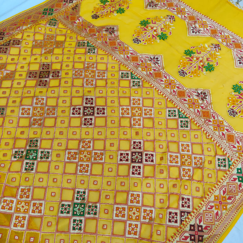 Yellow Chiffon Georgette Banarasi Gharchola Saree