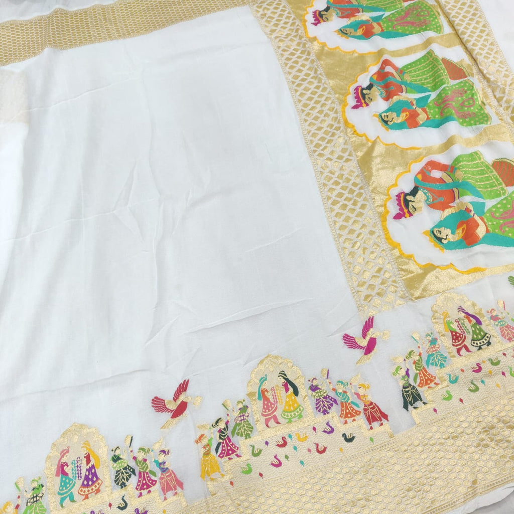 White Colour Chiffon Georgette Handwoven Banarasi Saree