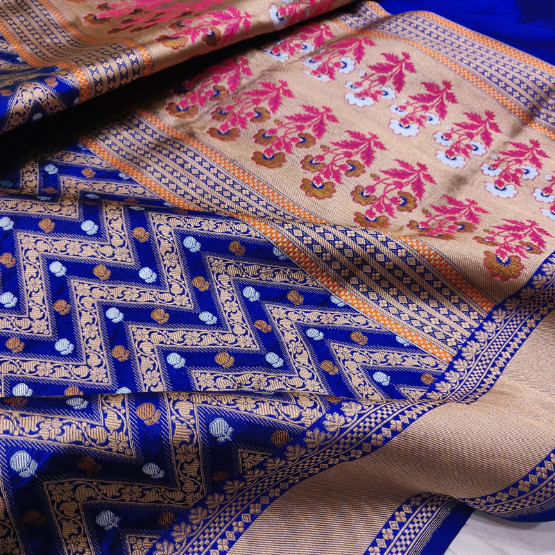 Blue Colour Katan Silk Handwoven Banarasi Saree