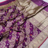 Deep Magenta Katan Silk Handwoven Jungla Banarasi Saree