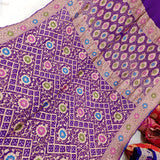 Purple Colour Banarasi Handwoven Bandhani Saree